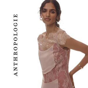 Anthropologie Maeve Short-Sleeve Lace Slim Knee-Length Dress